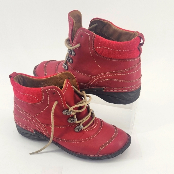 Red Lace-Up Ankle Boots - Picture 1 of 7